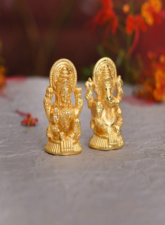 Collectible India Metal Laxmi Ganesh Idol Set - Gold Plated Lakshmi Ganesha Idols Statue for Diwali Decoration Home Office Car Dashboard Decor Pujan Puja. - Image 3